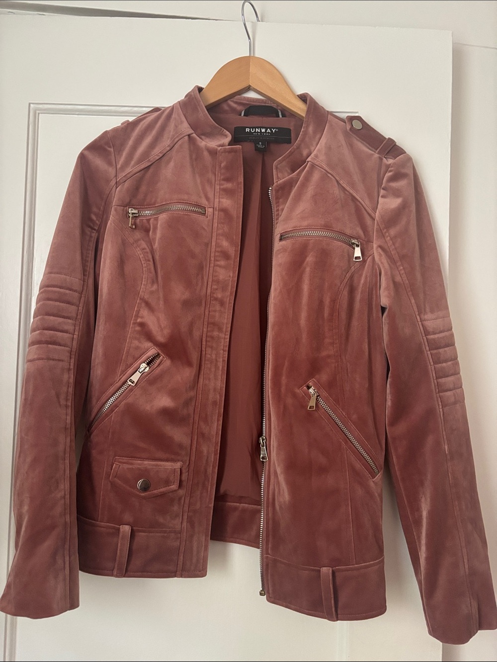 Runway- Marc Jacobs Dusty Rose Velvet Moto Jacket